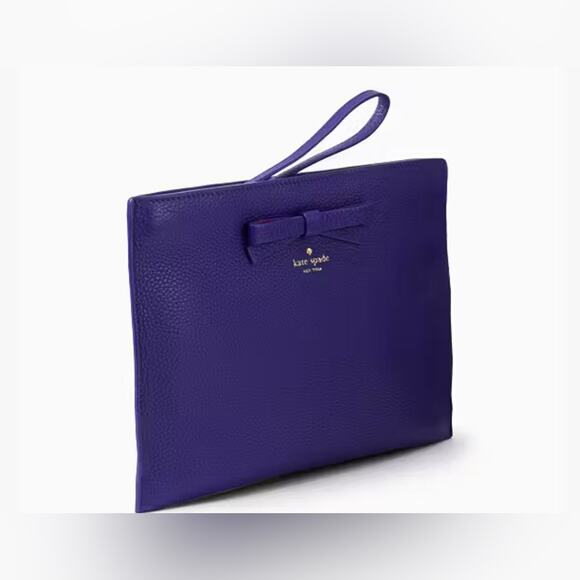 Kate Spade On Purpose pebbled leather zip bow wristlet Rwanda purple blue - Picture 2 of 10